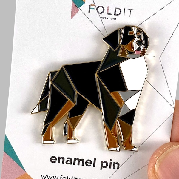 Origami Bernese Mountain Dog Enamel Pin: Berner Dog Gift