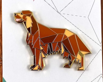 Origami Irish Setter Enamel Pin: Dog Lover Gift