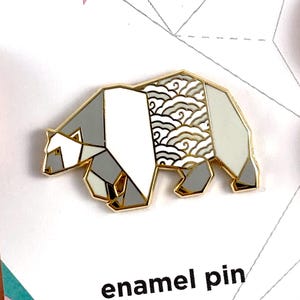 Polar Bear Enamel Pin – Bear Lover Gift, Arctic Animal Pin, Wildlife Enamel Pin, Canadian Wildlife Gift, Origami Bear Pin image 1