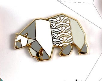 Polar Bear Enamel Pin – Bear Lover Gift, Arctic Animal Pin, Wildlife Enamel Pin, Canadian Wildlife Gift, Origami Bear Pin