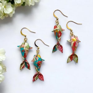 Origami Koi Fish Earrings: Japanese Paper, 18K Gold Plated