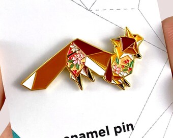 Origami Röd Räv Emaljnål: Rävgåvor, Räv Kavajnål, Gåvor för Vilda Djur
