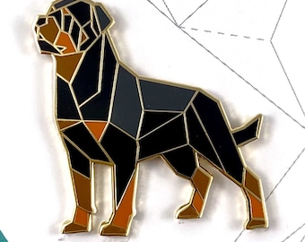 Origami Rottweiler Hard Enamel Pin, Dog Lover Gift
