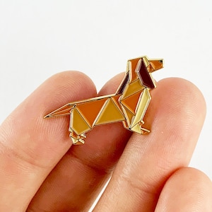 Origami Red Dachshund Enamel Pin: Dog Lover Gift