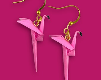 Regali a forma di fenicottero, orecchini origami a forma di fenicottero, regali a forma di fenicottero, gioielli a forma di fenicottero, regali di anniversario di carta, regalo per il primo anniversario, regalo per lei, uccello