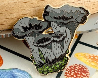 Black Trumpet Mushroom Hard Enamel Pin: Mycophile Gift