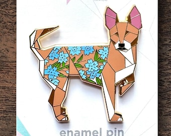 Pin esmaltado de chihuahua origami: regalo para papá chihuahua, regalo para mamá chihuahua, arte chihuahua
