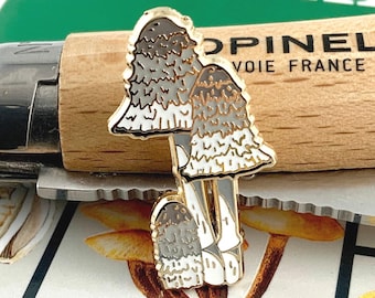 Shaggy Mane Mushroom Hard Enamel Pin: Coprinus Comatus Fungi Art
