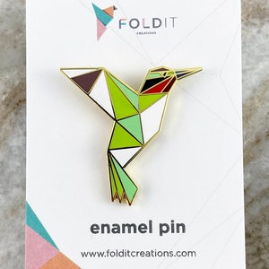 Origami Hummingbird Enamel Pin, Bird Lover Gift