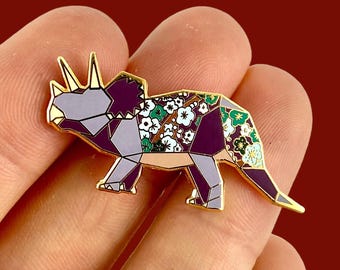 Triceratops Enamel Pin – Dinosaur Gift, Dinosaur Pin Badge, Dinosaur Jewelry
