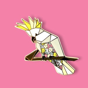 Origami Cockatoo Enamel Pin,Cockatoo Pin,Cockatoo Gifts,Australian Pin,Cockatoo Gift,Bird Jewelry,Bird Pin,Sulphur Crested Cockatoo,Birds image 1