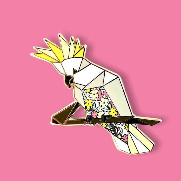 Origami Cockatoo Enamel Pin,Cockatoo Pin,Cockatoo Gifts,Australian Pin,Cockatoo Gift,Bird Jewelry,Bird Pin,Sulphur Crested Cockatoo,Birds