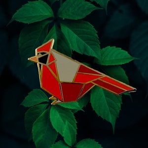 Cardinal Enamel Pin,Bird Enamel Pin,Origami Jewelry,Cardinal Pin,Cardinal Bird,Origami Bird,Bird Lover,Bird Gift,Bird Pins,Bird,Cardinal Art image 1
