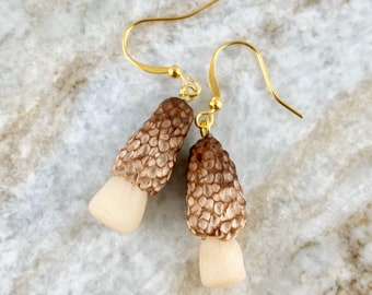Handmade Morel Mushroom Earrings: Polymer Clay Fungi Jewelry