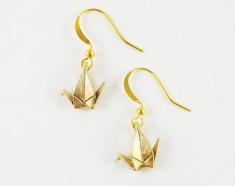 Brass Paper Crane Earrings,First Anniversary Gift,Origami Crane Earrings,Paper Crane Jewellery,Paper Crane Earrings,Paper Anniversary,Gold
