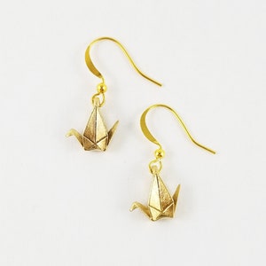 Brass Paper Crane Earrings,First Anniversary Gift,Origami Crane Earrings,Paper Crane Jewellery,Paper Crane Earrings,Paper Anniversary,Gold