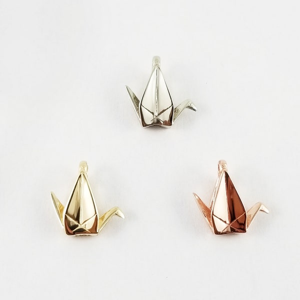 10K Gold Origami Crane Charms,Gold Origami Pendant,Charm Bracelet,Paper Crane Charm,First Anniversary Gift,Origami Gift,10K Gold Charms,Gold
