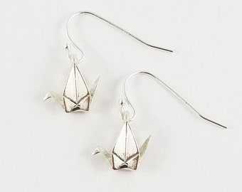 925 Silver Crane Earrings,First Anniversary Gift,Origami Crane Earrings,Paper Crane Jewellery,Paper Crane Earrings,Paper Anniversary,origami