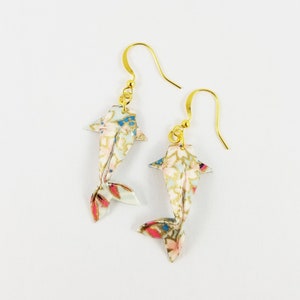 Floral Koi Fish Earrings,Origami Koi Fish,Koi Fish Jewelry,Paper Anniversary Gifts,First Anniversary Gift,Gift For Her,Koi Fish,Fish Earring image 1