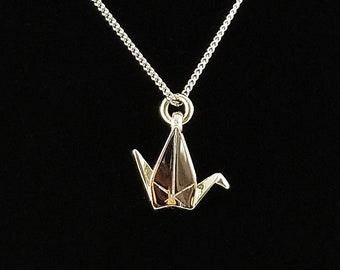 10K White Gold Paper Crane Necklace,Origami Crane Necklace,Paper Crane Jewelry,Paper Crane Pendant,First Anniversary Gift,Paper Anniversary