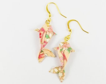 Peach Koi Fish Earrings,Origami Koi Fish,Koi Fish Jewelry,Paper Anniversary Gifts,First Anniversary Gift,Gift For Her,Koi Fish,Fish Earrings