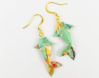 Mint Origami Koi Fish Earrings,Koi Fish Gifts,Koi Fish Jewelry,Paper Anniversary Gifts,First Anniversary Gift,Gift For Her,Koi Fish,Earrings