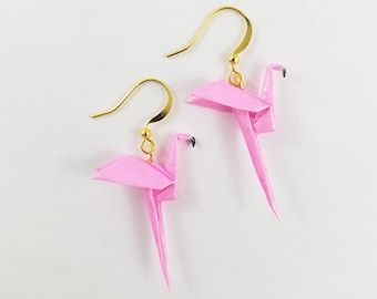 Flamingo Gifts,Origami Flamingo Earrings,Flamingo Gifts,Flamingo Jewelry,Paper Anniversary Gifts,First Anniversary Gift,Gift For Her,Bird