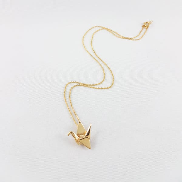 3D Printed Jewelry,Origami Crane Necklace,Origami Jewellery,Origami Pendant,First Anniversary Gift,Gold Origami Necklace,Paper Anniversary