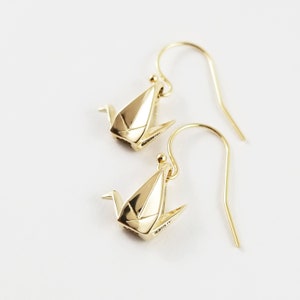 10K gold Paper Crane Earrings,First Anniversary Gift,Origami Crane Earrings,Paper Crane Jewellery,Paper Crane Earrings,Paper Anniversary,10K