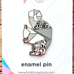 Origami White Squirrel Enamel Pin - Squirrel Lapel Pin, Animal Pin, Squirrel Gift
