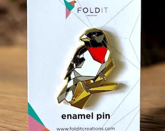 Origami Rose-Breasted Grosbeak Enamel Pin: Bird Gifts