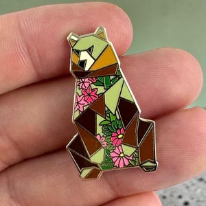 Origami Brown Bear Enamel Pin: Bear Lover Gift image 1