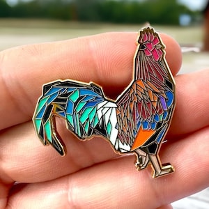 Origami Rooster Enamel Pin, Bird Lover Gift