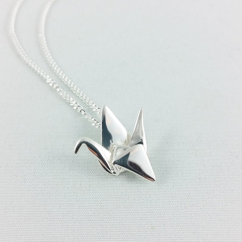 3d Printed Silver Origami Crane Necklaceorigami Crane Pendantfirst Anniversary Giftpaper Anniversary3d Printed Jewelry Sterling Silver