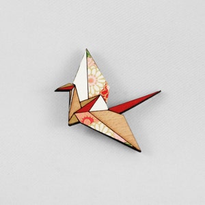 Red Origami Paper Crane Brooch,Lasercut Wood Brooch,Japanese Paper Brooch,Origami Jewellery,Paper Anniversary Gift,Paper Crane Jewellery