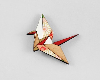 Rot Origami Papier Kran Brosche,Lasercut Holz Brosche,Japanisches Papier Brosche,Origami Schmuck
