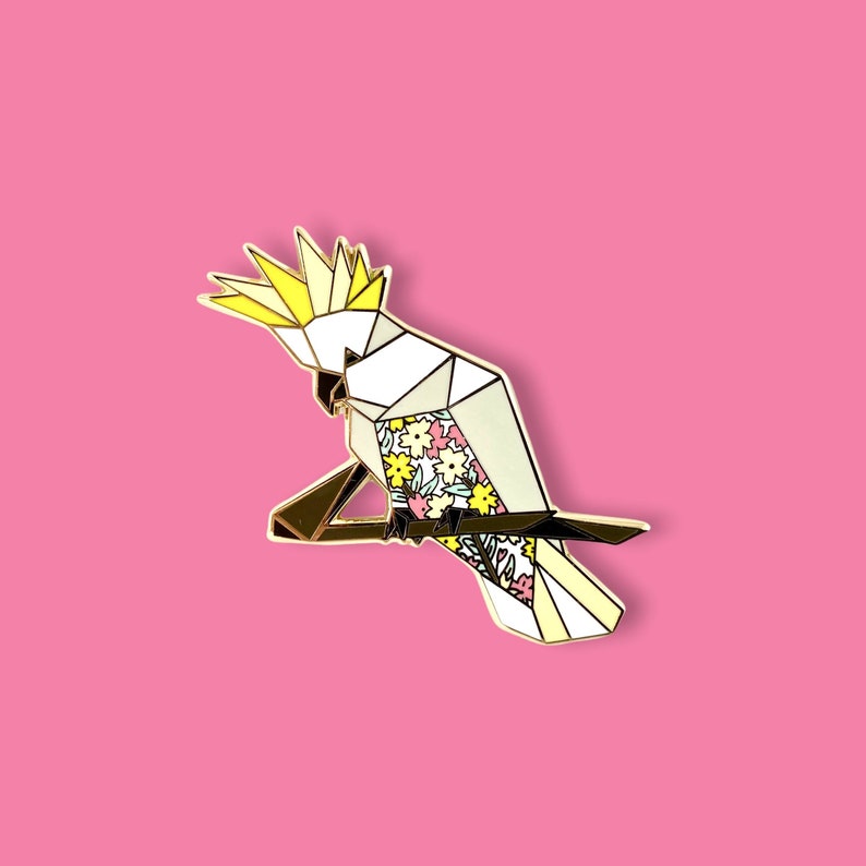 Origami Cockatoo Enamel Pin,Cockatoo Pin,Cockatoo Gifts,Australian Pin,Cockatoo Gift,Bird Jewelry,Bird Pin,Sulphur Crested Cockatoo,Birds image 1