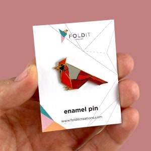 Cardinal Enamel Pin,Bird Enamel Pin,Origami Jewelry,Cardinal Pin,Cardinal Bird,Origami Bird,Bird Lover,Bird Gift,Bird Pins,Bird,Cardinal Art image 7