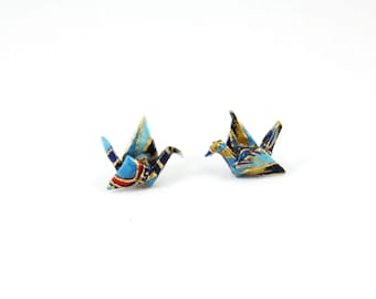 Blue Studs, Origami Jewelry, Origami Crane Earring, Cute Post Earring, Tiny Studs, Origami Studs, Blue Posts, Tiny Earrings, Crane Studs