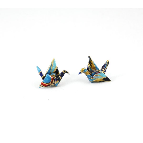 Blue Studs, Origami Jewelry, Origami Crane Earring, Cute Post Earring, Tiny Studs, Origami Studs, Blue Posts, Tiny Earrings, Crane Studs