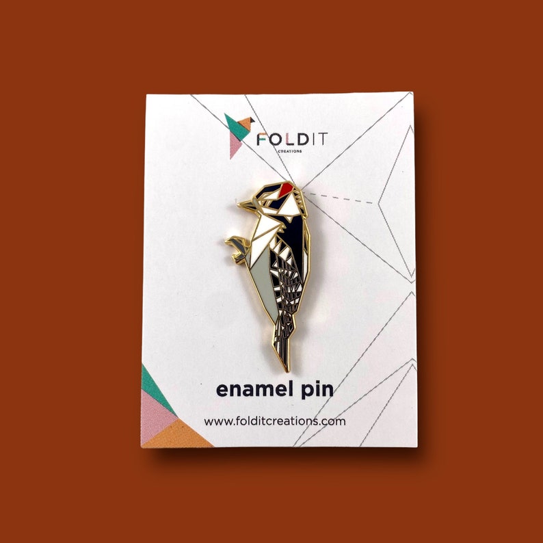 Downy Woodpecker Enamel Pin,Bird Enamel Pin,Origami Jewelry,Downy Woodpecker pin,Bird Lover,Bird Gift,Bird Pins,Bird Watcher,Bird image 4