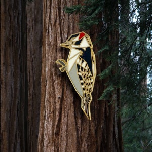 Épingle en émail pour pic mineur, épingle en émail pour oiseau, bijoux en origami, épingle pour pic mineur, amateur d&#39;oiseaux, cadeau oiseau, épingles à oiseaux, observateur d&#39;oiseaux, cadeaux pour oiseaux