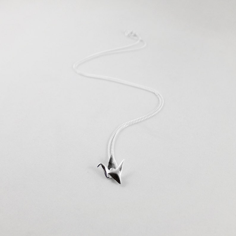 Silver Origami Crane Pendant,Paper Crane Jewelry,Valentines Day,First Anniversary Gift,Origami Crane Necklace,Paper Anniversary,3D Printed image 2