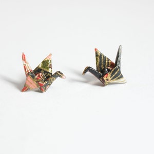 Little Crane Pink & Grey Origami Sterling Silver Post / Stud Earring