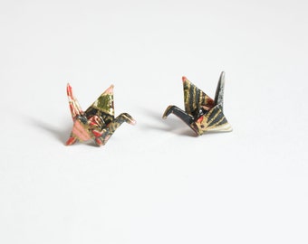 Little Crane Pink & Grey Origami Sterling Silver Post / Stud Earring