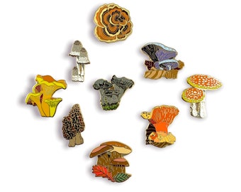 Any 6 Mushroom Hard Enamel Pins,Mushroom Enamel Pin,Morel Mushroom,Mushroom Gifts,Mushroom Art,Science Art,Mushroom Pins,Fungi Art,Pin Set