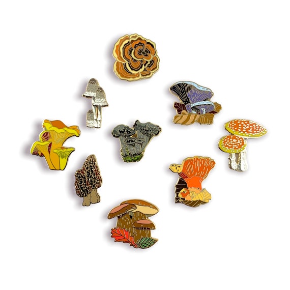 Mushrooms Enamel Pin - White Gold Nature Floral Art Badge Brooch Pins Fungi