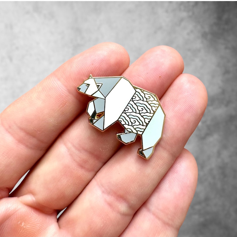 Polar Bear Enamel Pin – Bear Lover Gift, Arctic Animal Pin, Wildlife Enamel Pin, Canadian Wildlife Gift, Origami Bear Pin image 5