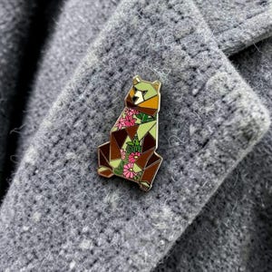 Origami Brown Bear Enamel Pin: Bear Lover Gift image 2