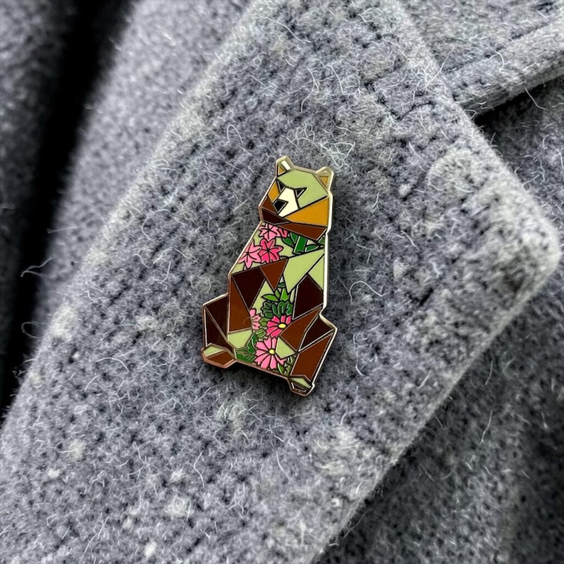 Origami Brown Bear Enamel Pin: Bear Lover Gift image 2